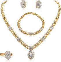 Gold Jewelry Sets for Women 18K Gold Silver Filled Jewelry Necklace Set Wedding  - £42.04 GBP