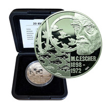 Netherlands 20 Euro 1998 M. C. Escher Silver Coin CoA+Box 04308 - £143.87 GBP