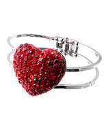 Austrian Crystal Red Heart Puffy Clamp Hinge Bangle Bracleet  Valentine Day - $15.99