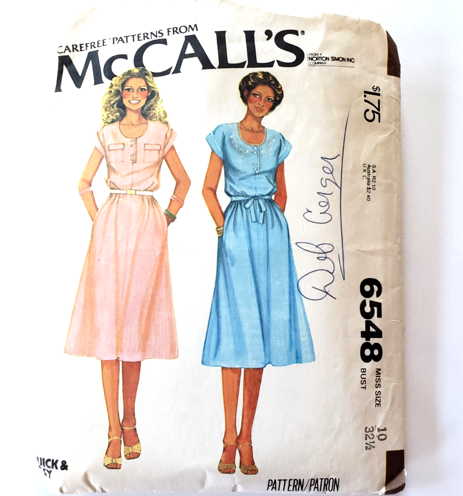 McCall's Sewing Pattern 6548 Misses Pullover Dress Quick Easy SZ 10 Cut Complete - £3.09 GBP