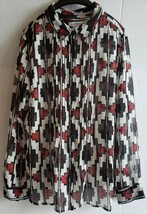 Liz Claiborne Womens White Black Red Geometric Semi Sheer Button Up Blou... - $14.58