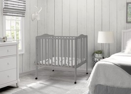Portable Mini Baby Crib Folding w/ Mattress Wooden Nursery Furniture Grey Wheels - £132.47 GBP