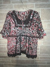Ny Collection Leopard Print Black Lace  Ruffle Sleeve Blouse Button Front XL - £11.87 GBP