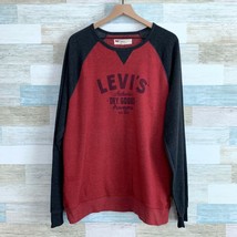 Levis Logo Crew Raglan Sweatshirt Red Gray Standard Fit Casual Lounge Me... - $33.64