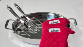 All-Clad Stainless Steel 15&quot; Oval Roaster +All-clad Turkey Forks &amp; Pot H... - $1,461.98 MXN