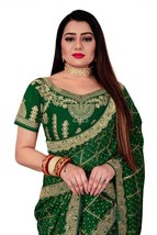 Green Saree Blouse Silk Sari Bollywood Sarees Indian Designer Party Wedd... - $47.07