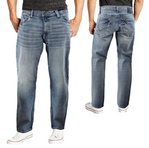 Men&#39;s Cotton Blend Denim Faded Wash Relaxed Fit Light Blue Casual Jean Pants - £23.24 GBP