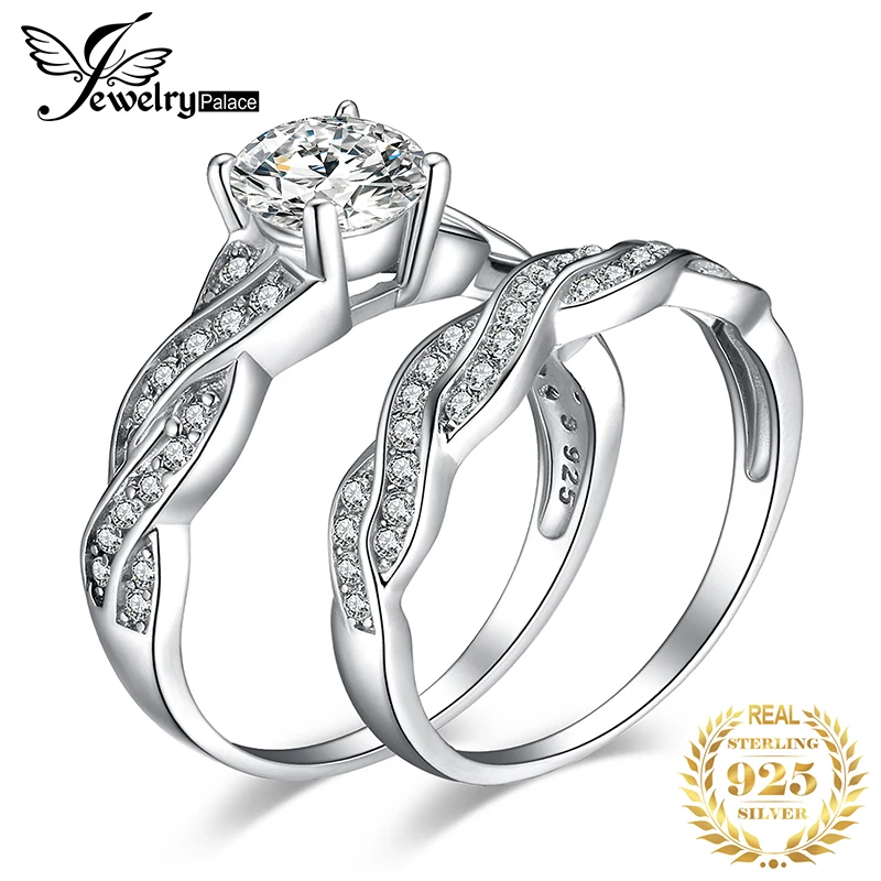 1.5ct Wedding Band Engagement Ring Set Cubic Zirconia Sumulated Diamond Love Kno - £26.56 GBP