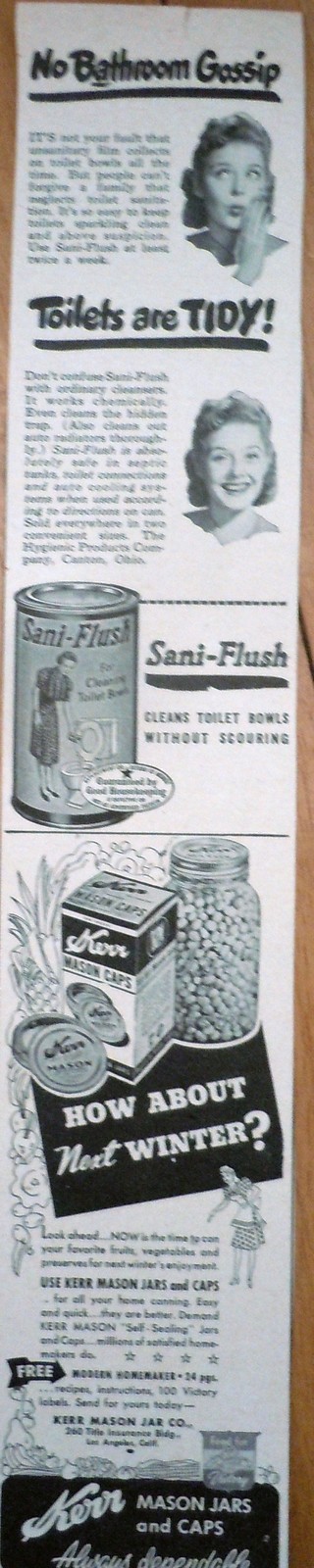 Sani Flush Kerr Small Magazine Advertising Print Ad Art 1940s - $3.99