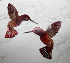 Hummingbird Copper Red Pair Metal Wall Art Décor 6&quot; x 6&quot; each - £24.98 GBP