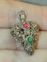 Antique Jeweled Silver Metal Filigree Jeweled Pendant - $29.99