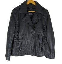 Leather Gallery Women&#39;s Large Biker Black Genuine Leather Jacket, Vested Lined - £66.39 GBP