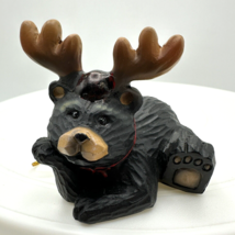Black Bear Wearing Antlers Christmas Ornament Holiday Figurine - £7.99 GBP