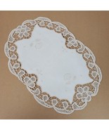 Vintage Embroidery Table Runner Oval Dresser Doily Beige 16x11 Inch - €10,42 EUR