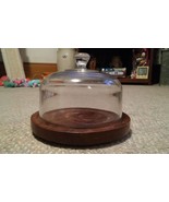 Glass &amp; Wood Cheese Ball Dome Tray Holder Display - £7.85 GBP