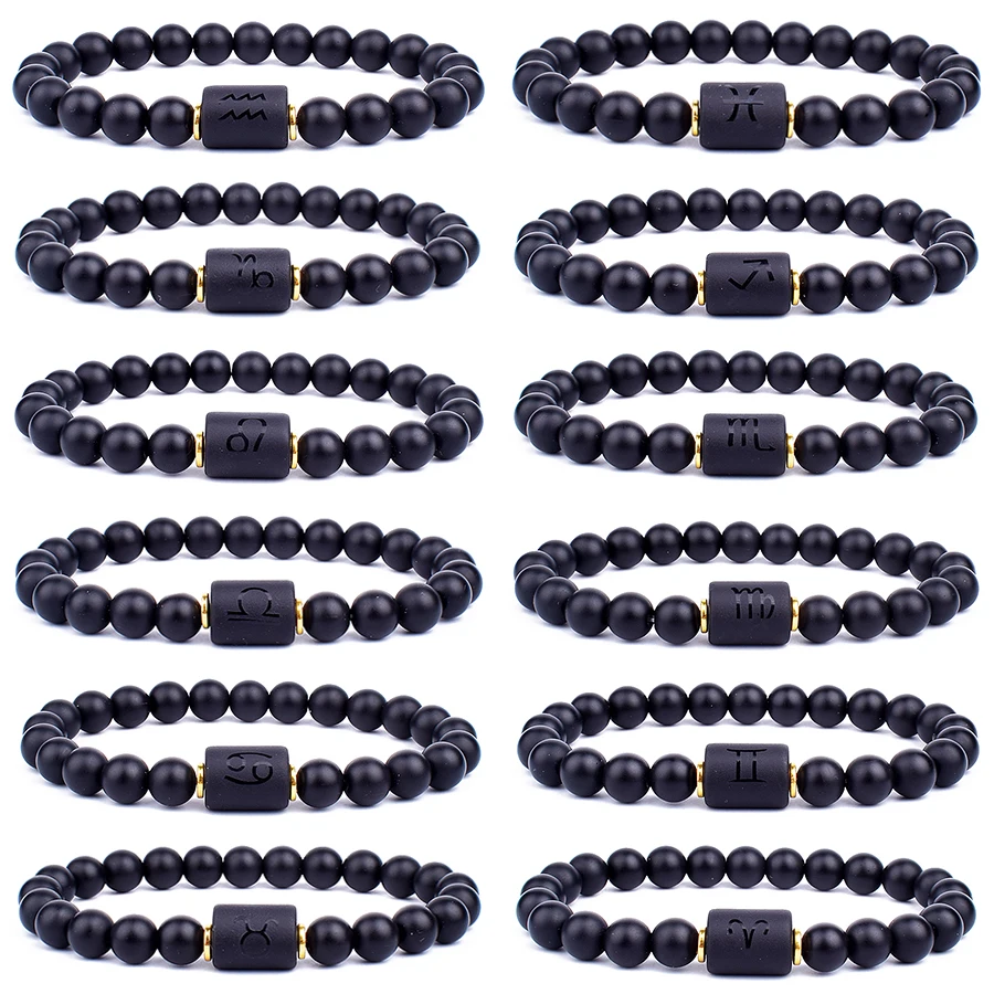 House Home 8mm A 12 Constellation Charm Woven Bracelet Zodiac Sign Black Braided - £19.93 GBP