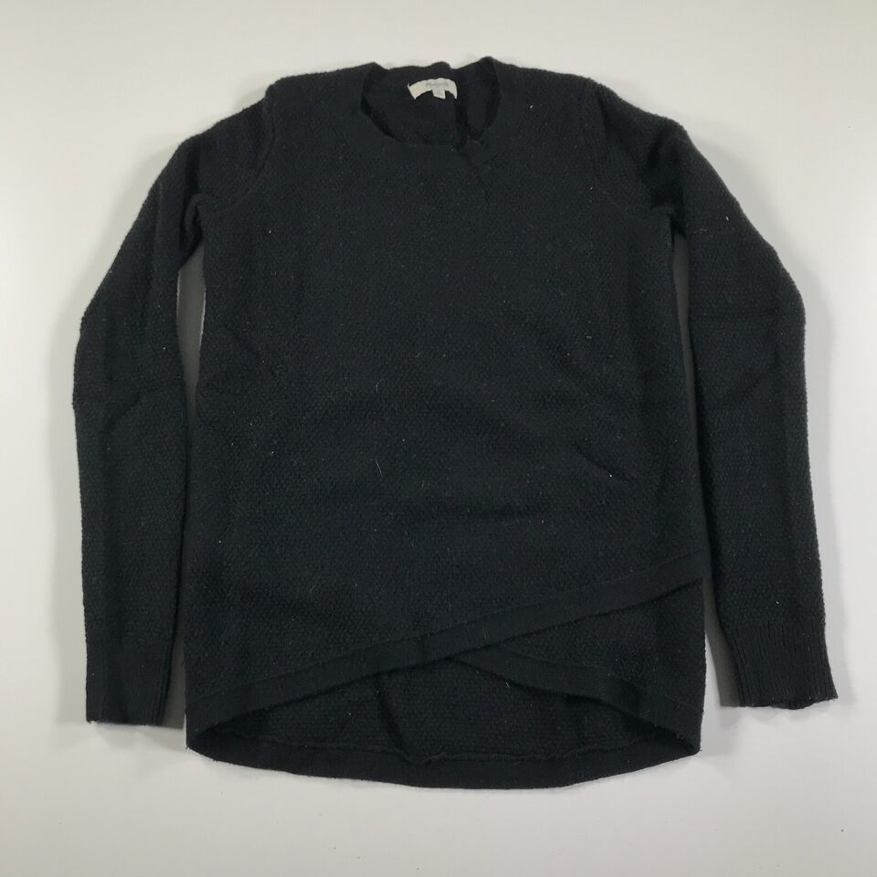 Madewell Sweater Womens Extra Small Black Nubs Ribbed Cross Front Cotton... - $19.78