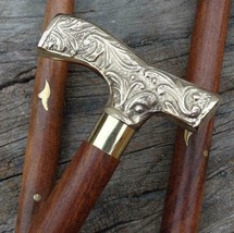 Nautical Brass Design Victorian Derby Handle Walking Stick Vintage Wooden Cane - £29.53 GBP