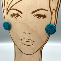 Faux Turquoise Screw Back Earrings, Vintage Blue Veined Lucite Buttons - £22.10 GBP