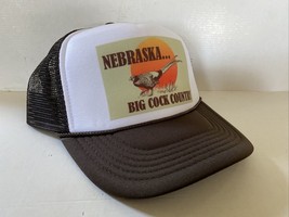 Vintage Nebraska Hat Big Cock Country Trucker Hat snapback Brown Funny Cap Hunt - £13.60 GBP