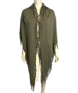 NWT Chico&#39;s Mallory Fringe Triangle Wrap Olive Green One Size - $47.49