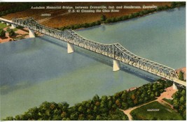 Postcard Audubon Memorial Bridge Evansville IN Linen Curteich-Chicago - £3.54 GBP