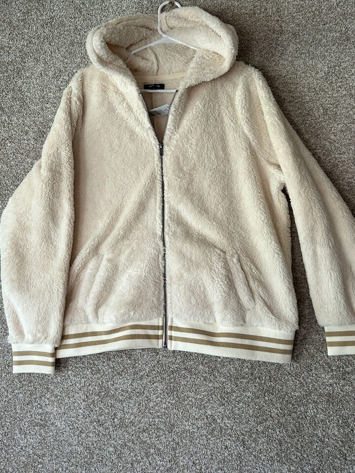Torrid Varsity Faux Fur Hooded Bomber Jacket In Ivory Women&#39;s Size 1XL - $54.99