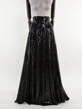 Black Sequin Maxi Skirt Outfit Women Custom Plus Size Full Sequined Party Skirt image 4