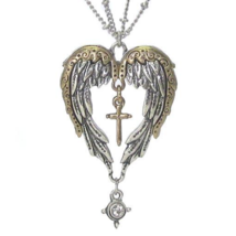 Double Layer Angel Wing Pendant Necklace Silver Alloy - £11.30 GBP