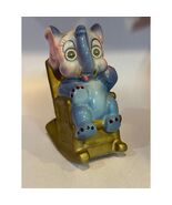 Vintage Ceramic Elephant Figurine Rocking Chair Coin Bank Lenticular Eyes - $35.25 CAD
