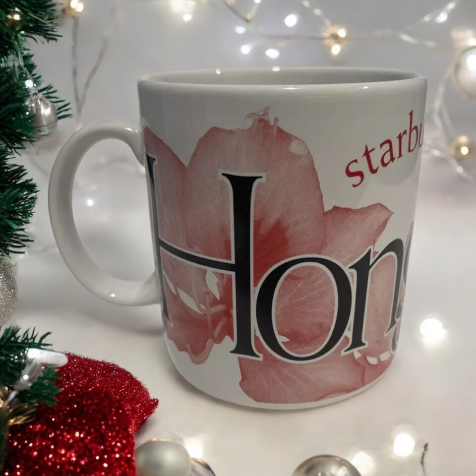 Starbucks Hong Kong City Mug Collector Series 2003 Red Orchid Large White - $18.99