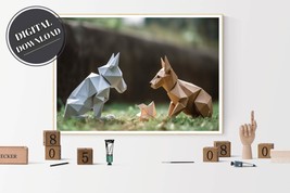 Artisan PRINTABLE wall art, Origami style cat and dog playing Print | Download - £2.78 GBP