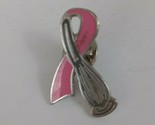 Vintage Pink &amp; Silver Breast Cancer Awareness Whipped Ribbon Lapel Hat Pin - $4.46