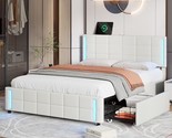 Queen Size Upholstered Platform Led Lights And Usb Charging, Storage Bed... - $507.99