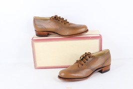 NOS Vintage 90s Womens 7 2A Chunky Heel Leather Wingtip Shoes Camel Brow... - $98.95