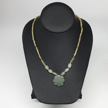 16.7g,2mm-26mm, Green Serpentine Flower Carved Beaded Necklace,16&quot;-18&quot;,NPH332 - $6.40