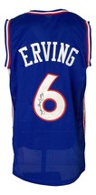 Julius Dr J Erving Signé Personnalisé Bleu Pro-Style Basketball Jersey JSA - $261.89