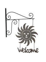 Country Cottage Smiling Sun Face Wall Mount Hanging Welcome Sign With Br... - £16.21 GBP