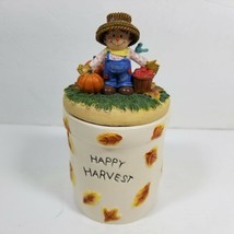 Happy Harvest Candle Jar Scarecrow Pumpkins Apples Avon Gift UNBURNED Country - £11.00 GBP