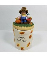 Happy Harvest Candle Jar Scarecrow Pumpkins Apples Avon Gift UNBURNED Co... - £11.03 GBP