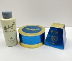 3 Vintage Tussy Midnight Bath, Body Powder &amp; Sachet–NOS Unused 1950s Set... - £38.00 GBP