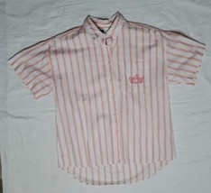 Best American Clothing Camp Shirt Men L Large Pink White Stripe Short Sl... - $17.22