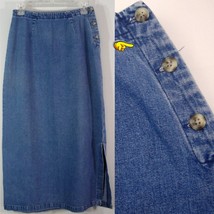 Blue Denim Long Straight Maxi Skirt Side Button Closure w/ Slit Eddie Bauer sz 6 - £11.06 GBP