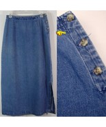 Blue Denim Long Straight Maxi Skirt Side Button Closure w/ Slit Eddie Ba... - £11.20 GBP
