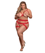 Risque Business Cupless Bra, Garter &amp; Crotchless Panty Red Qn - £22.76 GBP