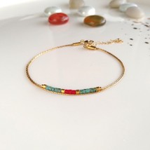 Gold motteled red miyuki two strands bracelet for women,extra thin delicate mini - £26.71 GBP
