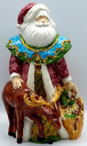 Vintage Figurine Ceramic Santa Claus and Reindeer Hand Painted by Nick - £11.21 GBP