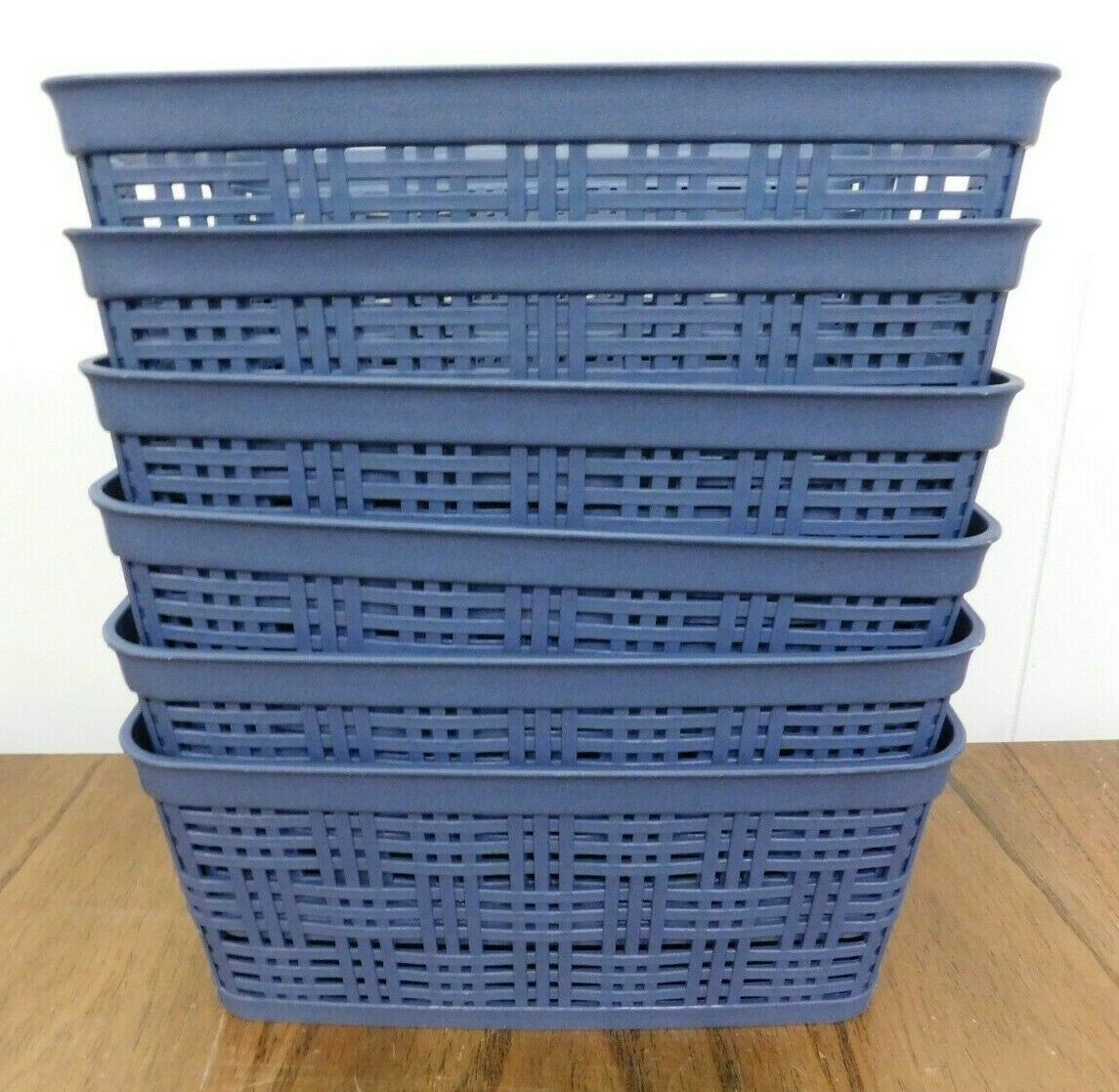 Primary image for NEW Plastic Storage Basket Set 6 Durable Small Pantry Organizer Bins BLUE
