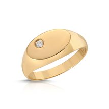 14K. Solid Gold Small Oval Horizontal Oval Sideways Oval Disk Signet Ring Women - £514.39 GBP
