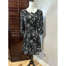 Esmara Womens Blouson Dress Black Floral Lined Midi Scoop Neck Long Slee... - £16.88 GBP